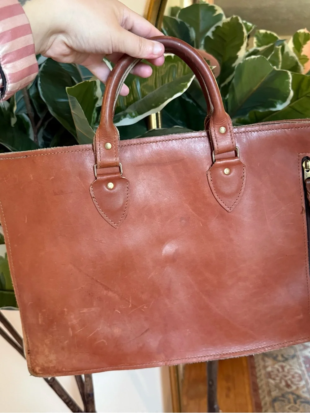 Down home leather brown leather handbag